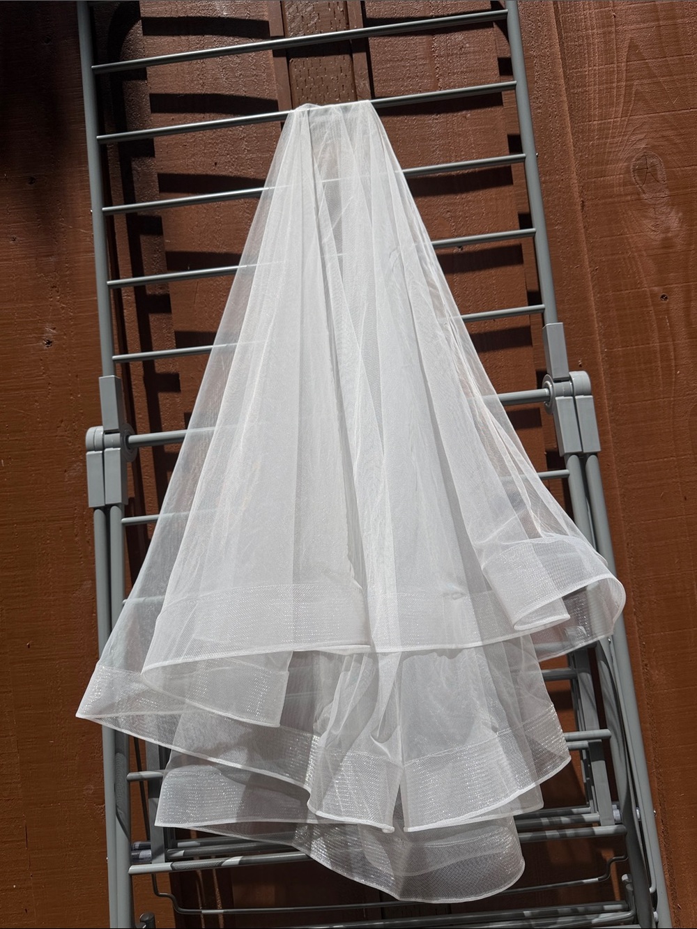 Two layer foldover horsehair veil - ivory horsehair hip length veil with blusher